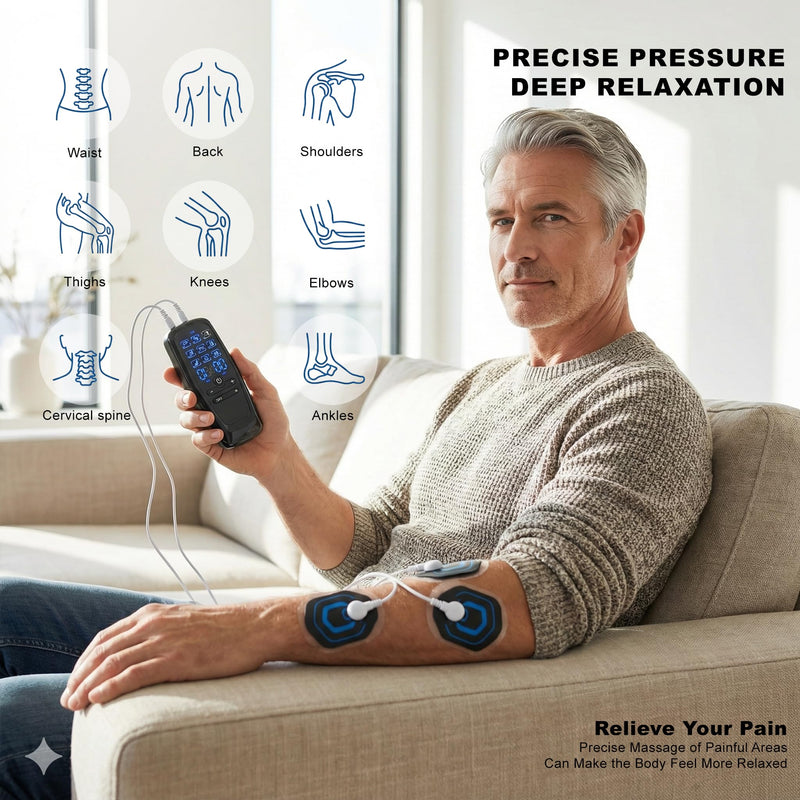 Portable TENS Unit Muscle Stimulator for Pain Relief Therapy, 30 Intensities and 10pcs Electrode Pads, Rechargeable Dual Channel Simulator Machine for Men & Women