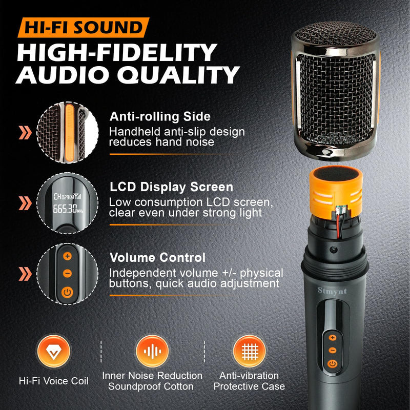 Upgraded Wireless Rechargeable Microphone, 2.4Ghz Cordless Handheld Microphone with 328FT Long Range, USB-C Charging Port 25 Hours Working Time Microphone for Karaoke Singing Speech Wedding DJ