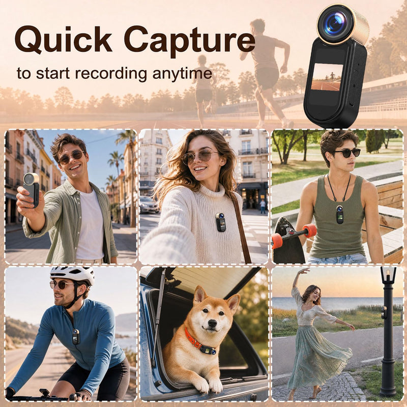 1080P Thumb Action Camera, WiFi Mini Body Hands-Free POV Camera Camcorder | Wearable Portable Recording, with Magnetic Pendant, for Security, Guard, Cycling, Travel, Pet Walking, Vlogging-Black Black