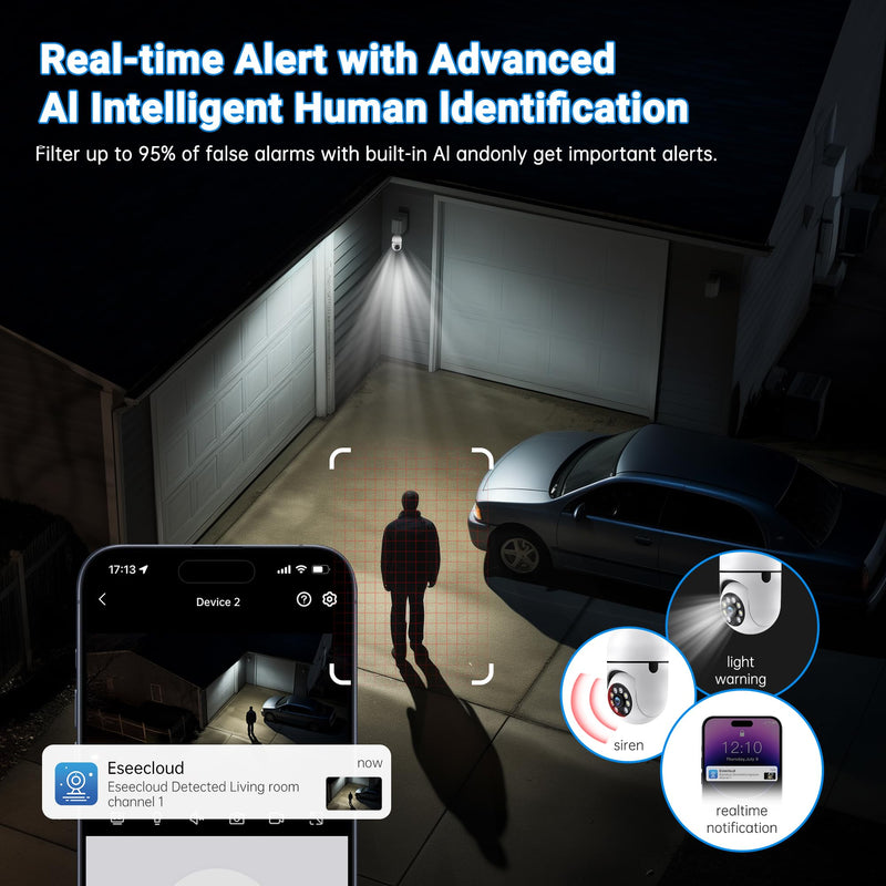 Light Bulb Security Camera 2 Packs, 5G&2.4GHz 2K Security Cameras Wireless Outdoor 360° PTZ Cameras for Home Security with Color Night Vision, 2 Way Talk, AI Human Detection, Screw in Light Socket White 2pack