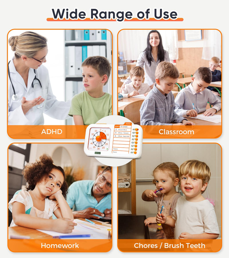 3 in 1 Visual ADHD Timer for Kids with Planning Board, Task Timer, Chore Chart & Visual Schedule Planner, Autism & ADHD Tools with Checklist for Classroom, Homeschool, Home