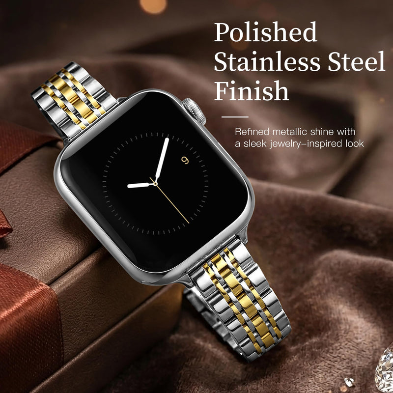 Lerobo Slim Metal Band Compatible with Apple Watch Bands for Women 40mm 41mm 42mm 38mm 44mm 45mm 46mm 49mm,Thin Elegant Stainless Steel Strap for iWatch Series 11 10 9 8 7 6 5 4 3 2 1 SE Ultra Silver Gold 38mm/40mm/41mm/(42mm-series 11 10)