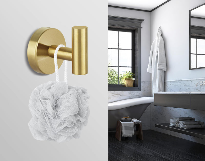 8 Pcs Bathroom Robe Towel Hooks Coat Wall Hook Stainless Steel Heavy Duty Door Hanger Towel Robe Clothes Cabinet Closet Sponges Hook for Bathroom Bedroom Kitchen Hotel Pool (Gold) 8 Gold