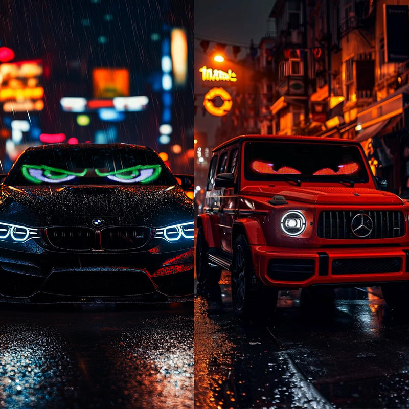 2Pcs Devil Eyes Light for Cars | LED Eyes for Truck Windshield | Flexible Scrolling Programmable LED Sign | Can Edit Text/Graffiti/Animations 15"x 4"/2Pcs
