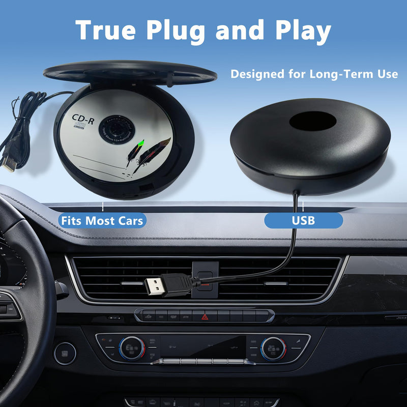 Portable CD Player for Car USB Connection and Bluetooth TX, External Car CD Player Plug and Play Lossless Sound Quality