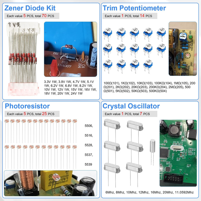 Electronic Component Kit, 1780 Pcs DIY Electronics Kit with Resistors,Capacitor,LED Diodes,Transistors,Dupont Wire,Breadboard,PCB,Potentiometer,Triode,IC,Crystal Oscillator,Buzzer,Switch,Motor,Speaker