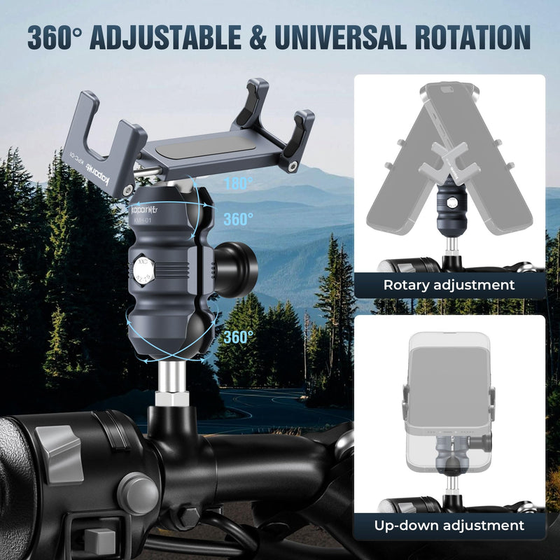 Anti-Theft Phone Holder Kit, with M8 Screw for Mirror Install, 25mm Ball Head & Seat Short Bar Double Socket Arm, 360° Adjustable Motorcycle Phone Mount, for Tricycle/ATVs (KPS-05) KPS-05-25mm/1 Inch Ball-M8 Screw-Mirrors Install