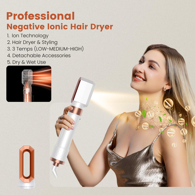 5 in 1 Hair Styler Hair Dryer Set, Airbrush 5 in 1 Hairstyler Air Curler, Hair Dryer Brush, Brush Hair Dryer, Hot Air Brush, Hairdryer, Air Styler 5 in 1 for All Hair Type/Length Off-white
