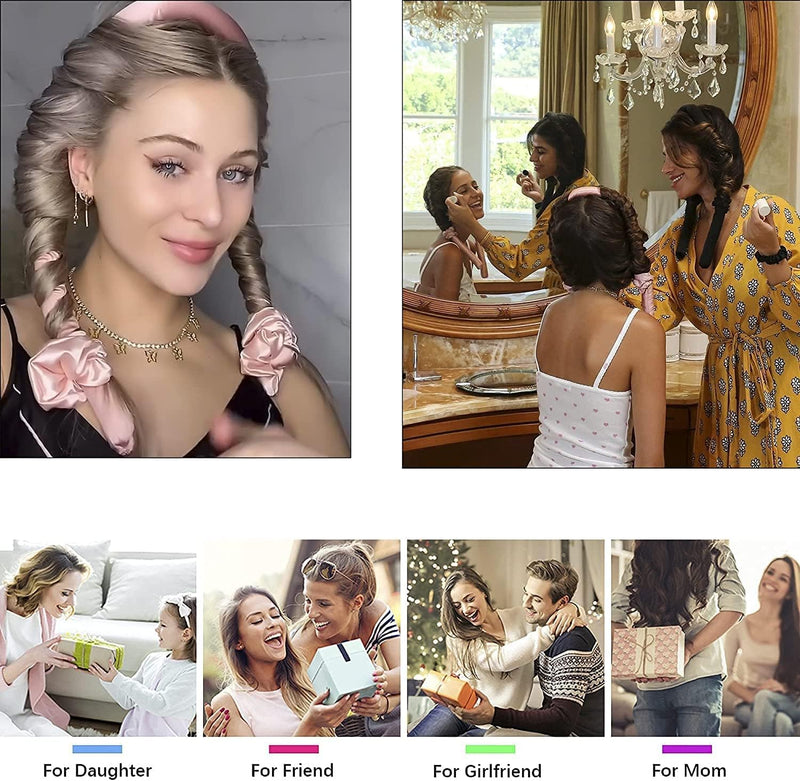 Heat Free Curling Headband with Hairpin, Soft Headband for Night No Heat, Satin Curlers for Short and Long Hair, Heat Free Curls (Pink)