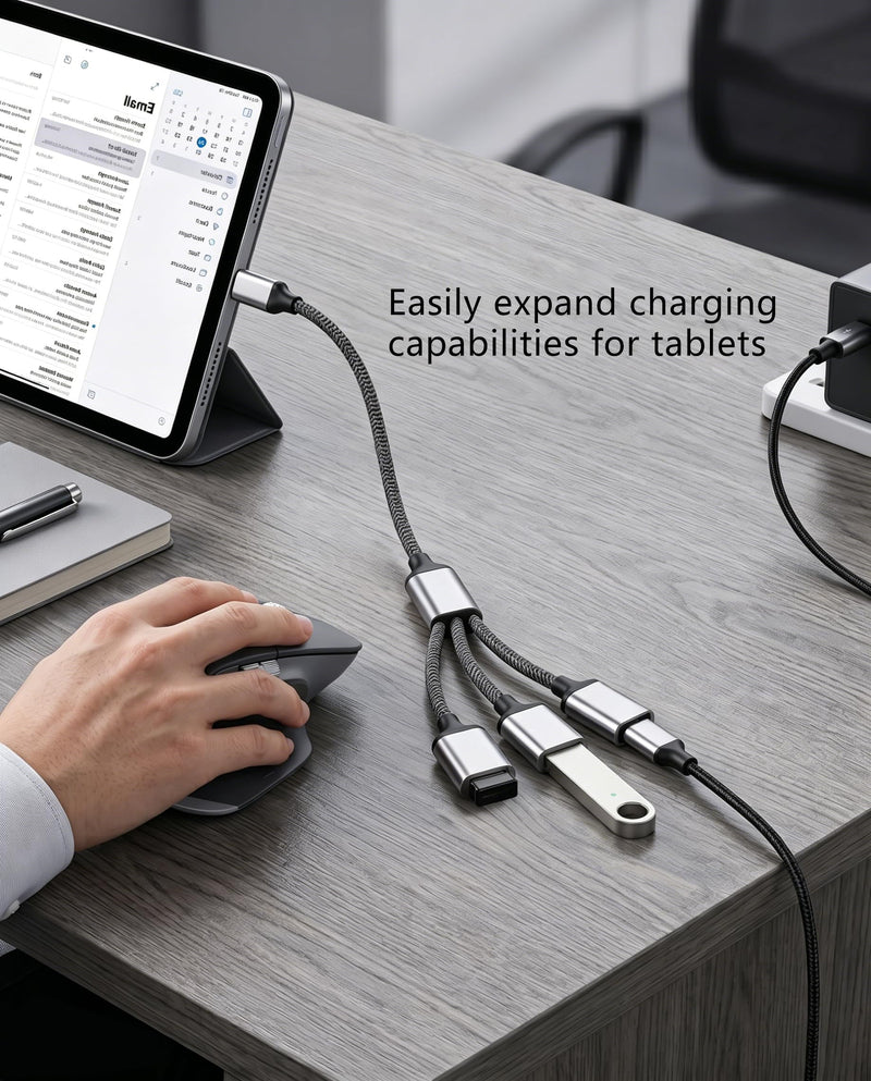 Type C Hub Adapter with Dual USB A and USB C Ports, 3 in 1