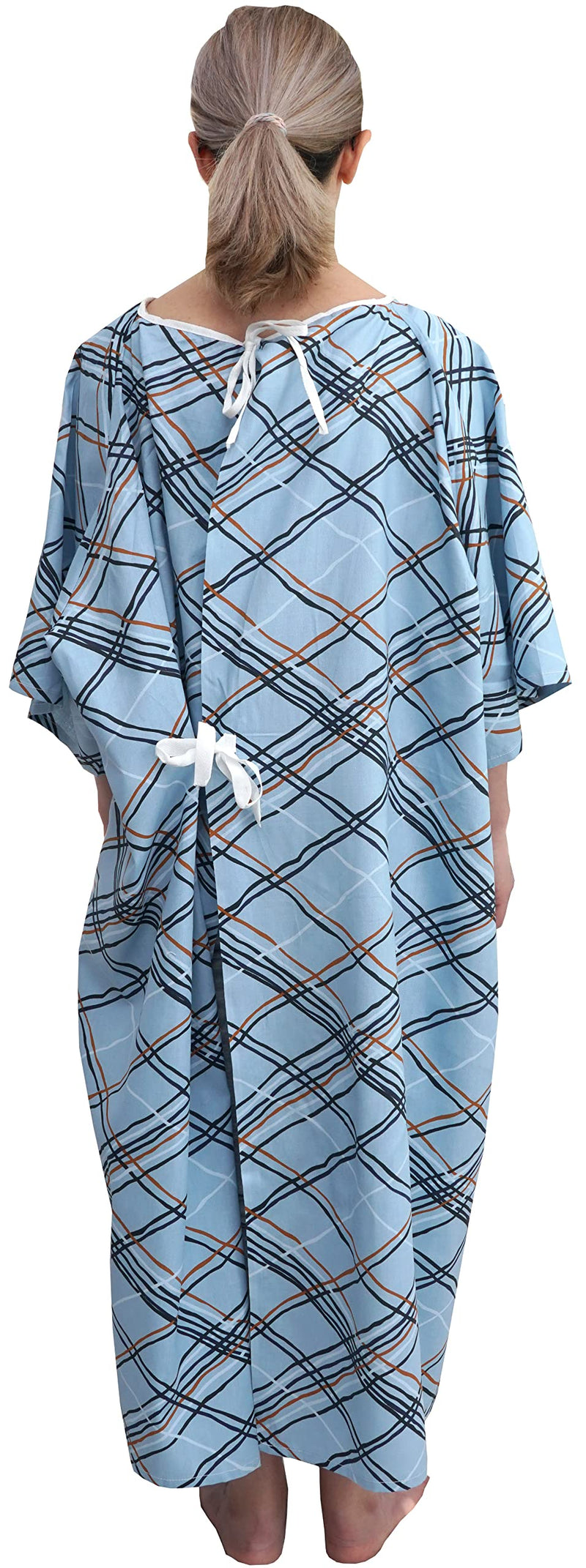 3 Pack - Hospital Patient Gowns Robe - Blue Abstract Print - Small to 2XL