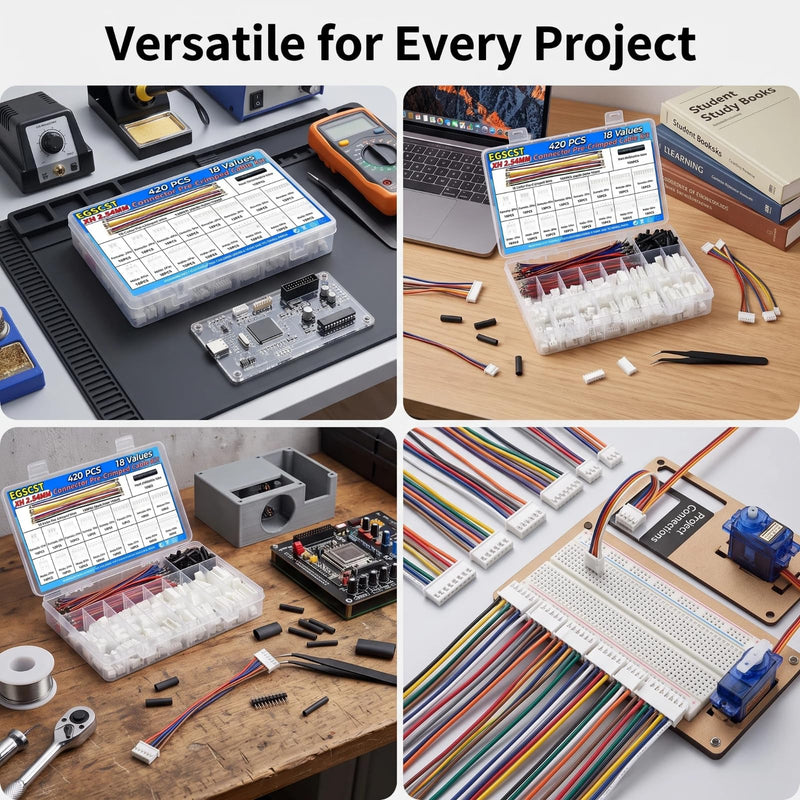 XH 2.54mm Connector Kit | 120 Pre-Crimped Cable Wires | 2/3/4/5/6/7/8/9 Pin Female Housing and Male Socket | JST-XH Compatible | No Crimp Tool Needed 2.54mm-XH