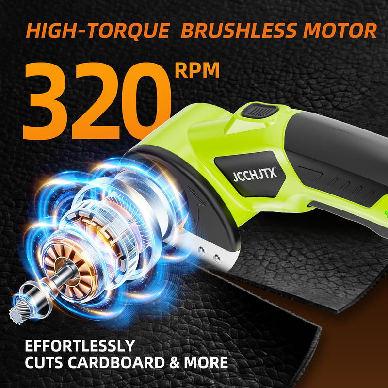 Cordless Electric Scissors, Cardboard Cutter with LED Light, 4V Rechargeable Electric Box Cutter, 2 SKS7 Blade, Suitable for Cloth, Cardboard, Leather, Plastic, Fabric (Green) Green