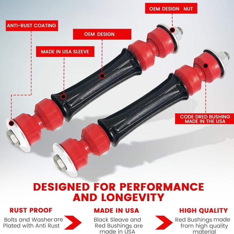 Suspension Dudes Front Sway Bar Stabilizer Link Kit FITS Silverado, Escalade, Tahoe, Sierra, Yukon, Sierra, Suburban, 2007-2020, K700538 K700432 CODE RED Front Link Kit