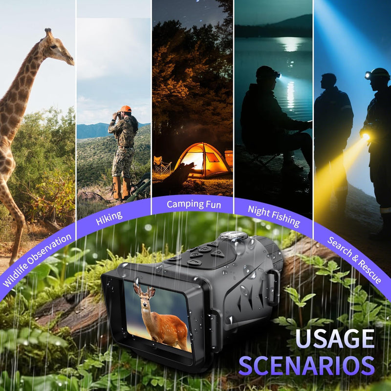 Portable 4K Night Vision Monocular, 66MP Image Infrared Monocular with Dual IR, 3000mAh Rechargeable Battery, 32GB SD Card+ Card Reader Included, for Camping, Wildlife Observation& Security