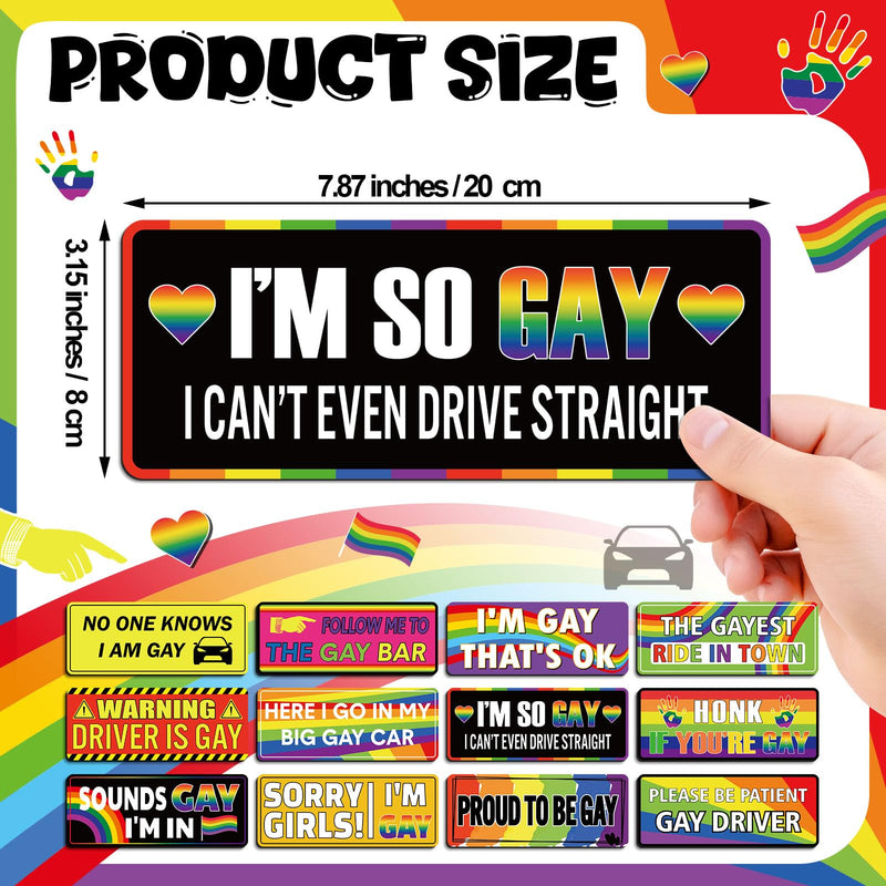 12 Pcs Gay Pride Funny Magnet Bumper Sticker LGBT Rainbow Pride Prank Magnetic Sign for Vehicle Truck Reusable Magnet Sticker for Fridge