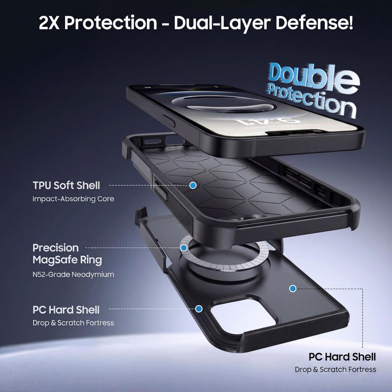 Magnetic for iPhone 15 Case Military-Grade Shockproof, Black | Dual-Layer Heavy Duty Rugged Protection Phone Case [Fit for MagSafe] Anti-Fingerprint Anti-Scratch Back for iPhone15 Cover