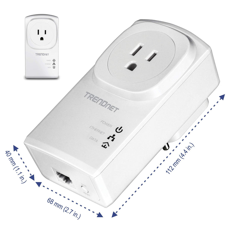 TRENDnet Powerline 500 AV Nano Adapter Kit with Built-in Outlet, Power Outlet Pass-Through, Includes 2 x TPL-407E Adapters, Plug & Play, Ideal for Smart TVs, Gaming, White, TPL-407E2K AV 500 Pass-Through Starter Kit