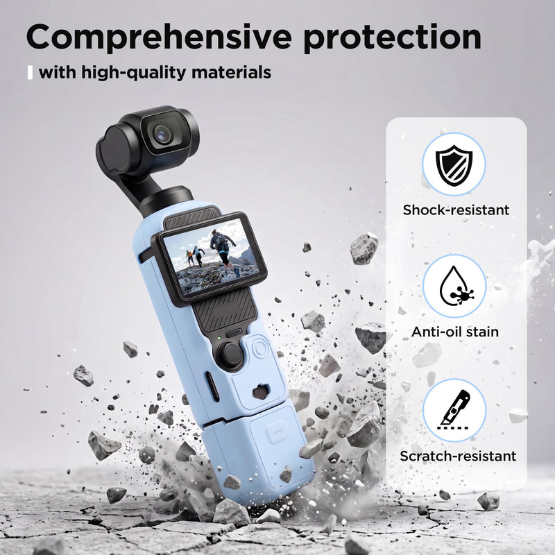 Case for DJI Osmo Pocket 3 / Xtra Muse Camera, Pocket 3 Accessories | Soft Silicone Protective Case, Comes with 2 Sets of Screen and Lens Protective Films and a Wrist Strap (Sky Blue) Sky Blue