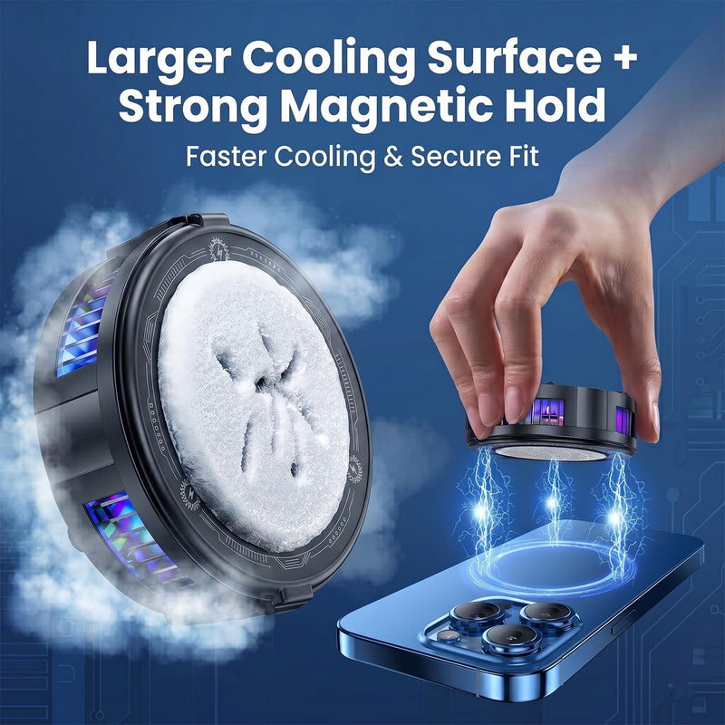 Magnetic Semiconductor Phone Cooler, 3-Speed Adjustable Gaming Phone Cooling Fan with RGB Light, Detachable Clip Phone Cooler for iPhone/Android, Portable Phone Radiator (Black) Black