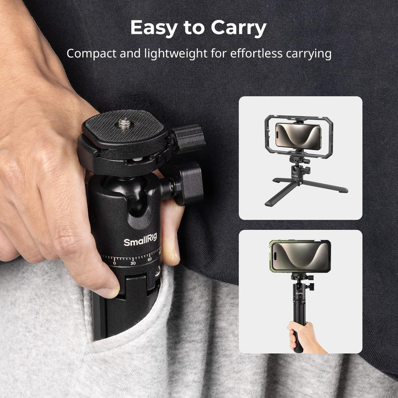 SmallRig Portable Mini Desktop Tripod, Aluminum Alloy Compact Small Tabletop Tripod with 360° Ball Head, 1/4 Screws Quick Release Plate for DSLR，Camera, Phone, Load up to 11 Pounds - 4630