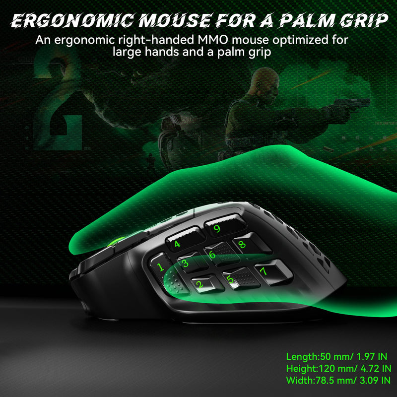SOLAKAKA SM809 Pro Tri-Mode MMO Gaming Mouse, 16 Programmable Buttons with Interchangeable Magnetic Side Panels,PAW3311 24000 DPI Wireless Mouse, BT5.0/2.4G/Type C Wired PC Gaming Mice for Gamer,Black Black