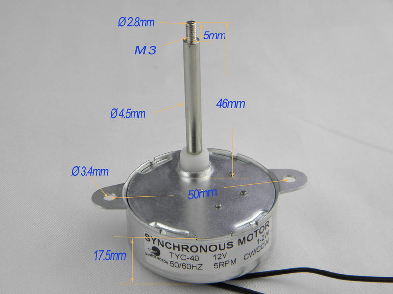 CHANCS TYC40 DC Synchronous Electric Motor 12V 5RPM Shaft 4.6cm Small Gear Motor (2PCS) 2PCS
