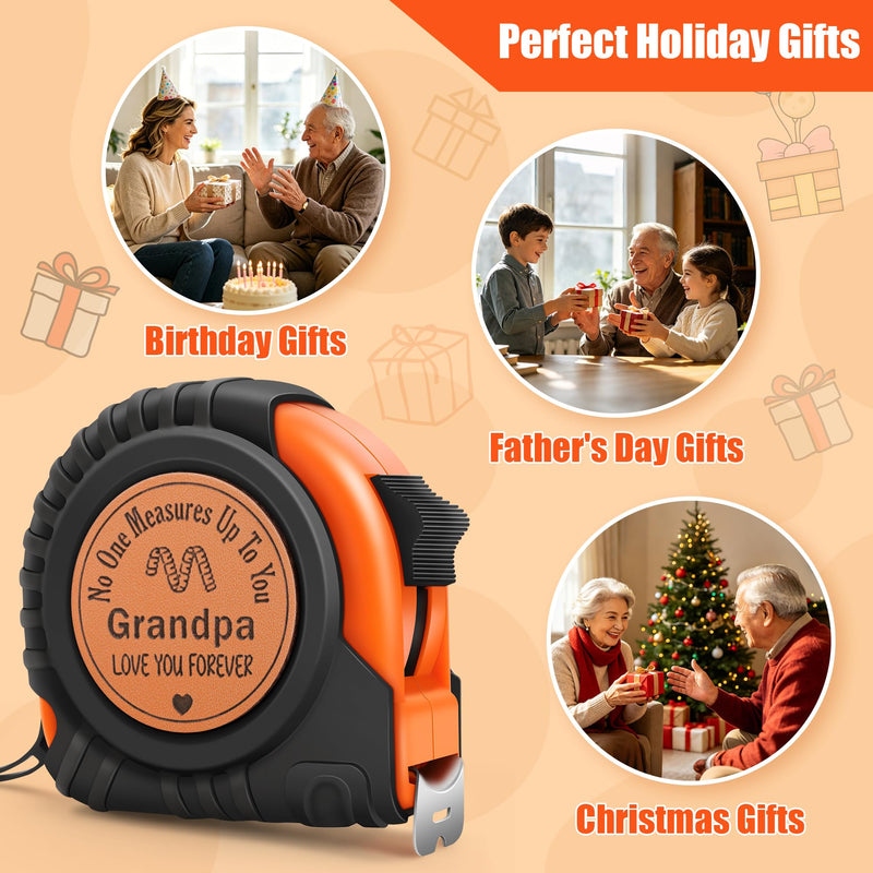 Grandpa Gifts for Papa from Grandkids Birthday Gifts for Grandfather Granddad from Granddaughter Grandson, Christmas White Elephant Grandparents Day Gift Genuine Leather Engraved 25 FT Tape Measure