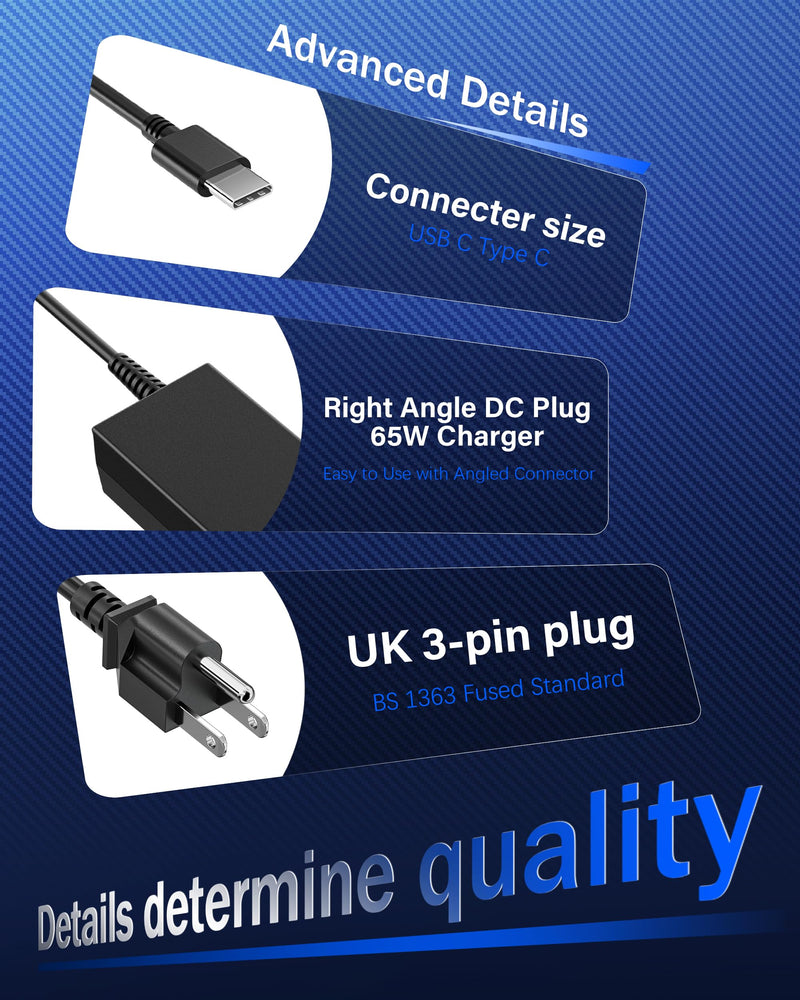 QFA 65W USB C Chromebook Charger | Compatible with HP chromebook Lenovo Dell Acer Asus Samsung Google Laptop Type C Power AC Adapter Computer Charger