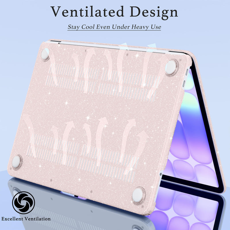 MecBevia Compatible with MacBook Neo Case 13 inch 2026 A3404 A18 Pro Chip | 4-in-1 Kit, Neo Hard Shell Case Cover & Keyboard Cover & Screen Protector & Type C, Sparkly Blush