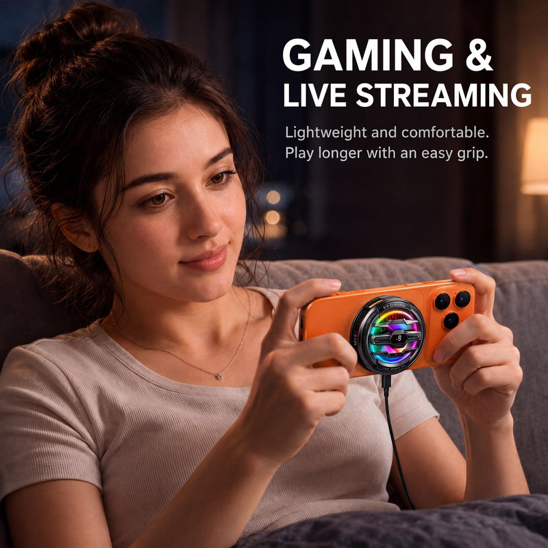 Cyberix Magnetic Phone Cooler for iPhone with AI Temperature Control | Rapid Cooling, LED Temperature Display, 6 RGB Light Modes, Ideal for Gaming, Photography, and Live Streaming