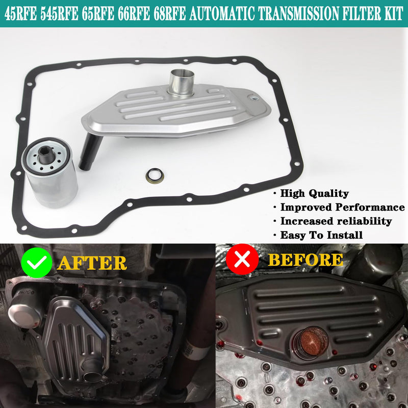 45RFE 545RFE 65RFE 66RFE 68RFE Automatic Transmission 4WD 4X4 Filter Kit Compatible with 1999-UP Chrysler Aspen Dodge Dakota Durango Ram Jeep Commander Grand Cherokee Replaces# 5013470-AA