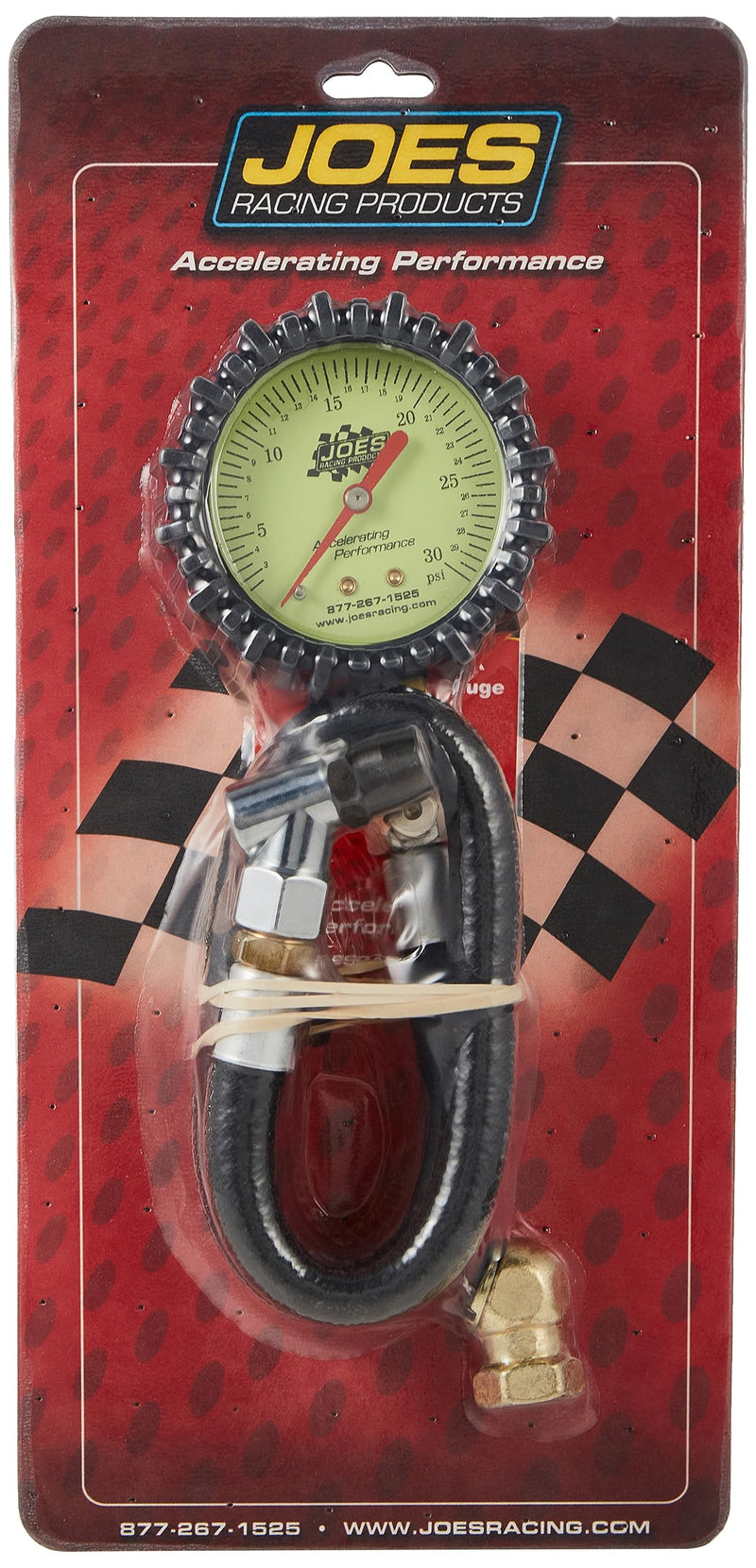 Joes Racing Products Tire Pressure Gauge, Glow in The Dark, 0-30 psi, Analog, 2-1/2 in Diameter, White Face, 1 lb Increments, Each