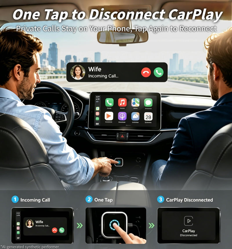 2026 Upgraded Wireless CarPlay Adapter with Buttons for Privacy Call & Two-Phone Fast Switch, Aluminum Cooling, Dual-Band WiFi, Mini Cable-Free, Compatible with Apple iPhone & Android Auto, Gray