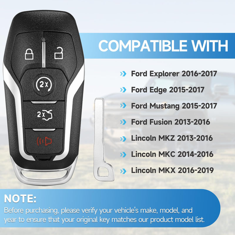 Smart Key Fob Replacement fits for Ford Explorer 2016-2017 Edge Mustang 2015-2017 Fusion 2013-2016 Lincoln MKZ 2013-2016 MKC 2014-2016 MKX 2016-2019 Car Keyless Entry Remote M3N-A2C31243300 902Mhz