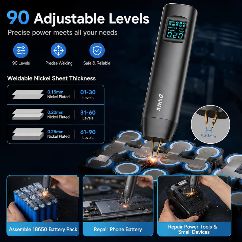 18650 Battery Spot Welder with 1.5" Digital Display 90 Adjustable Power Levels, Auto/Manual Dual Pulse Modes Professional DIY Tool for Lithium Batteries, Making Battery Packs, Solar Projects