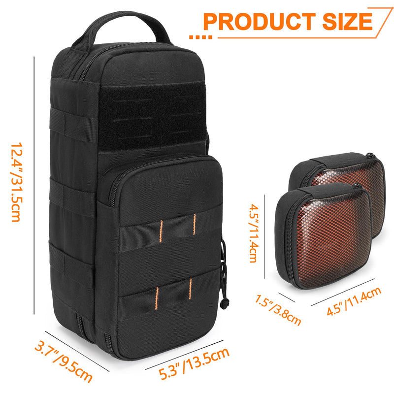 Rexmica Heavy Duty Small Tool Bag Storage with 2 Zipper Pouches, Multi-functional Tactical Molle Tool Organizer Case with Locking Carabiner for Camping, Road Trip, Electricians, EDC, Multimeter Case