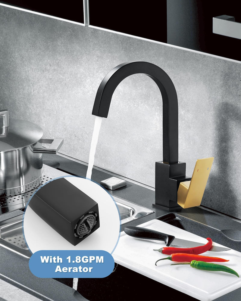 ALEASHA Bar Sink Faucet Black Gold, Bar Sink Faucet Single Hole, Stainless Steel Wet Bar Faucet with Single Handle for Kitchen Bathroom RV Restroom Sink, Durability Rust Square-Structured Faucet Black&Gold