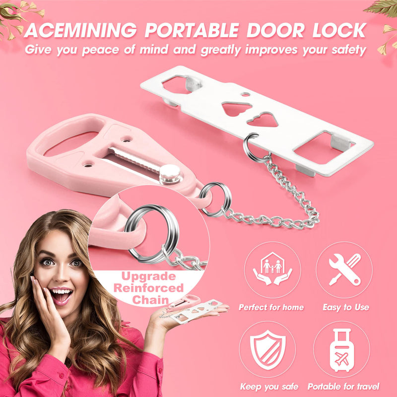 AceMining Portable Security Door Locker Travel Lockdown Locks for Additional Safety and Privacy Perfect for Traveling Hotel Home Apartment College-Pink(2 Pack) 2 Pack