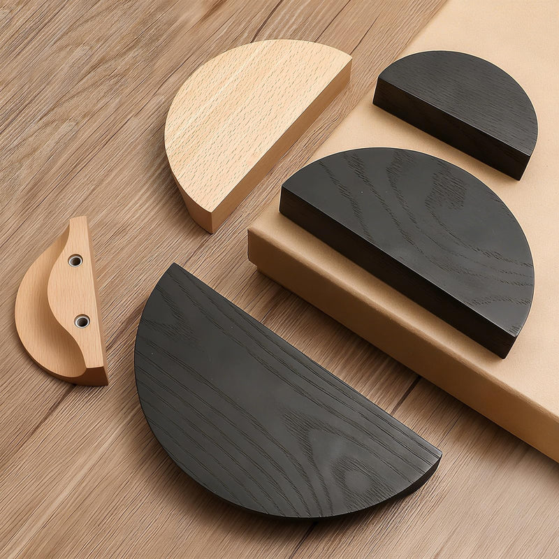 5.9 in-Black Ash Wood 1 Pair (2 Pcs) Circular Wood Grain Cabinet Drawer Handles Kitchen Cabinet Door Pull 5.9 in-Black Ash wood