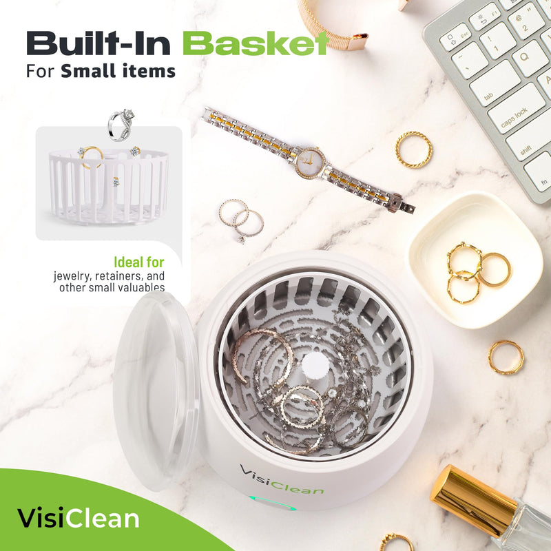 Ultrasonic Retainer Cleaner, 45k Hz Retainer Cleaner Machine, Aligner Cleaner, Nightguard Cleaner, Mouthguard Cleaner, Denture Cleaner - Ultrasonic Jewelry Cleaner - Heat Sensor - VisiClean Innova