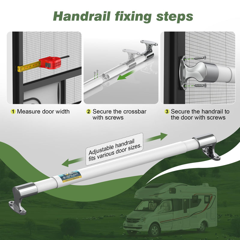 RV Screen Door Handle Cross Bar Adjustable from 21.7" to 33", White RV Door Handle Grab Bar Fits for Most Motorhome Camper Travel Trailer,Durable,Sturdy and Secure Aluminium RV Handles