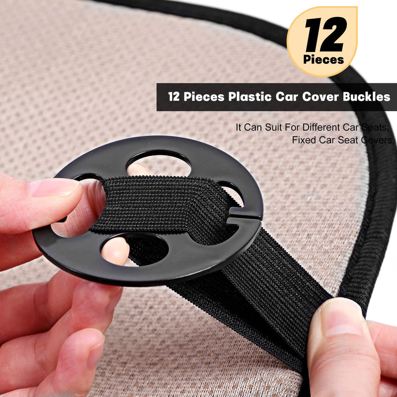 24 Pieces Car Seat Cover Plum Plate Metal Hook,12 Pcs Plastic Car Seat Covers Chucks,12 Pcs Metal Hooks Locking Clip Plastic Card Fixed Fastener Buckle for Seat Replacements Accessories(Black) Black