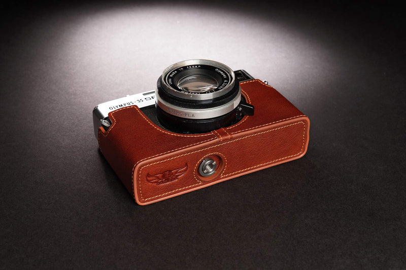 35 SP Case, BolinUS Handmade Genuine Real Leather Half Camera Case Bag Cover for Olympus 35 SP Camera with Hand Strap (LavaBrown) LavaBrown