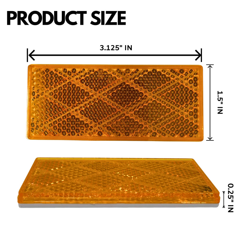 3-1/8" Rectangular Stick On Reflector - Trailers, Trucks, Automobiles, Mail Boxes, Boats, SUV's, RV's, Industrial Strong Adhesive DOT/SAE Approved (Amber, 2) Amber