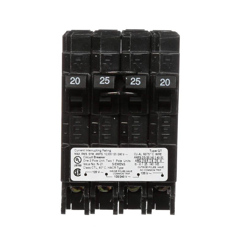 Siemens Q22025CT 25-Amp Double Pole Two 20-Amp Single Pole Circuit Breaker