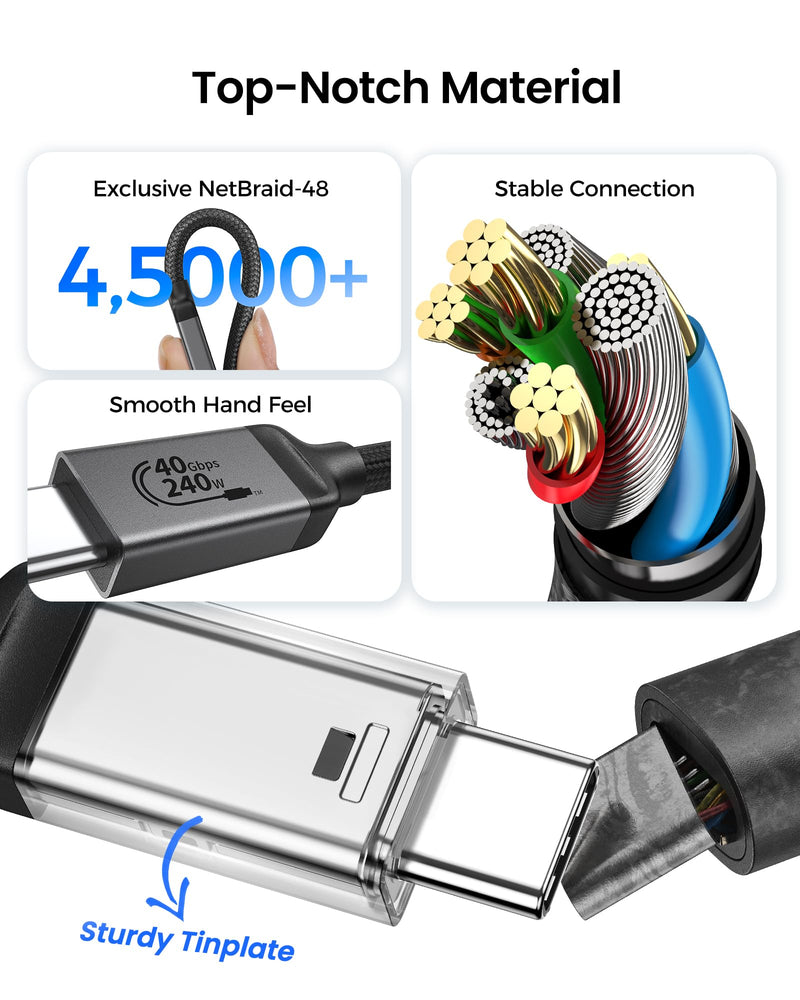 Silkland USB 4 Cable for Thunderbolt 4, 40Gbps Data Sync, 240W PD 3.1 Charging, 8K/5K@60Hz, Dual 4k, Braided USB C Video Cable Compatible for MacBook, iPhone 17/16, SSD, Docking, Monitor, eGPU, 5FT