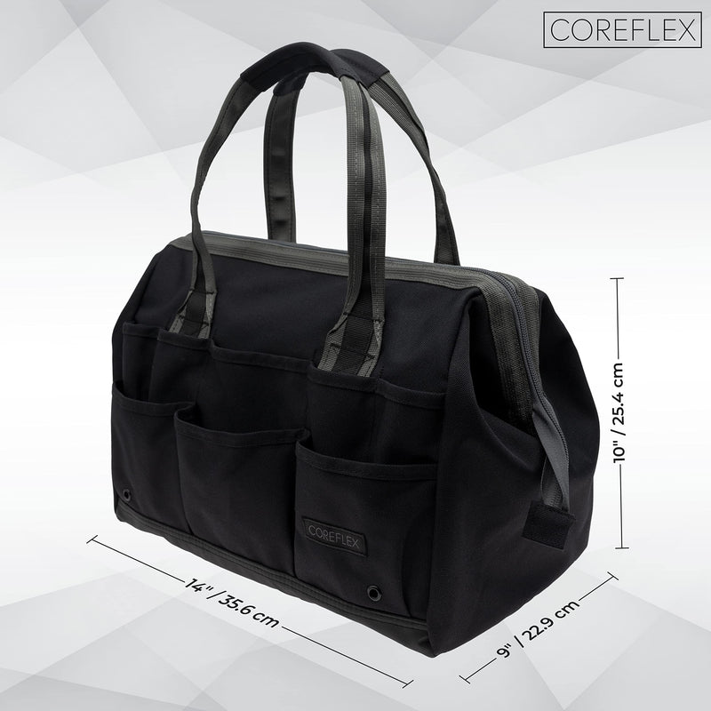 Coreflex 14 inch Wide-Mouth Tool Bag, Gear Bag, Multiple Purpose - for Plumbers, Electricians, Handymen also good for daily use, office use and camping. (Black) Black