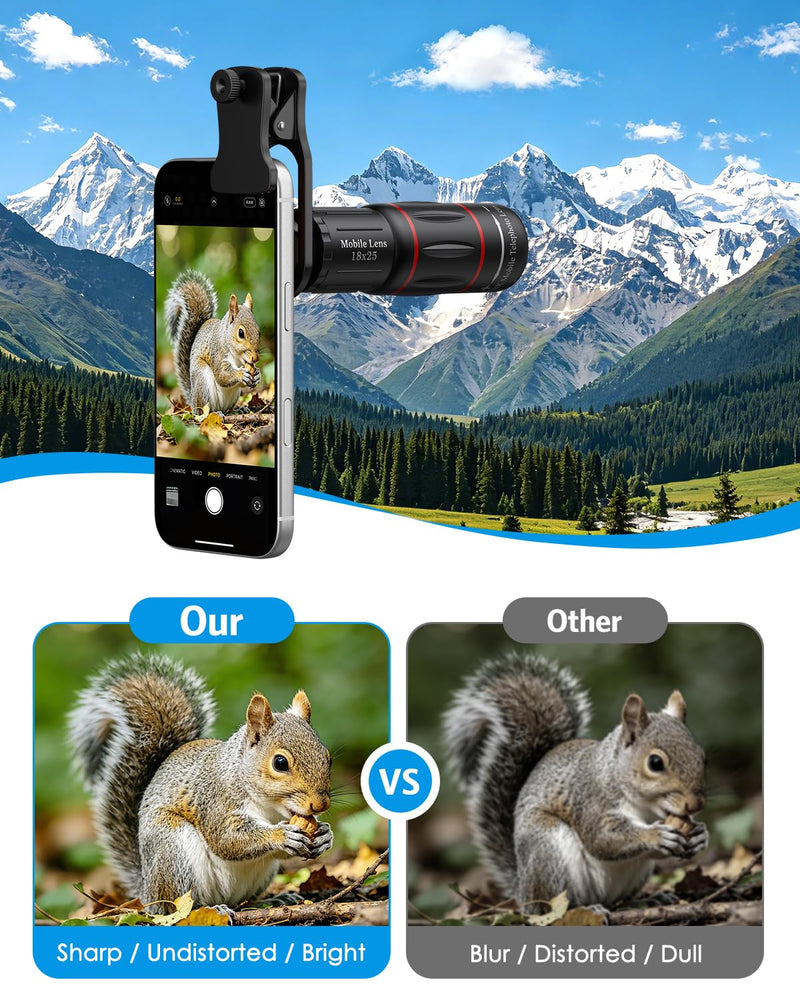 AMIR 18X Telephoto Lens, High Power Phone Camera Lens with Tripod, HD Monocular Telescope Attachment for Samsung, Android & iPhone, Smartphones