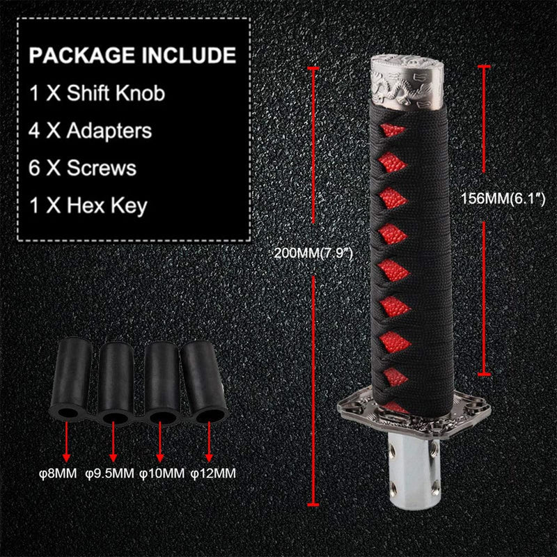 RYANSTAR Katana Shift Knob Samurai Sword Gear Shifter with 4 Adapters Universal Fit Compatible with Manual Cars Most Automatic Cars with 4 Adapters Black+Red